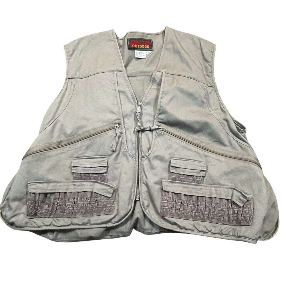 Avid Outdoor Utility Vest Mens XL Beige Multi Pocket Fishing Hiking Tactical